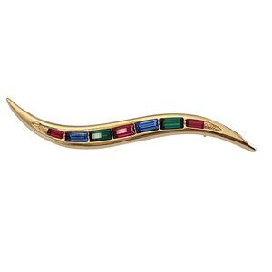 Gold Tone “S” Bar Multicolor Baguette Rhinestone Pin Brooch K145